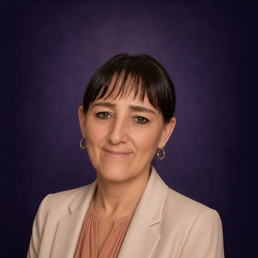 Portrait von Birgit Arndt vor dunklem Hintergrund